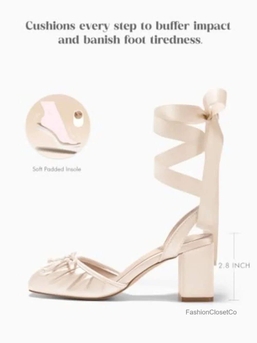 Ballet Heels for Women Satin Bow Chunky Block Heel Pumps Lace Up
